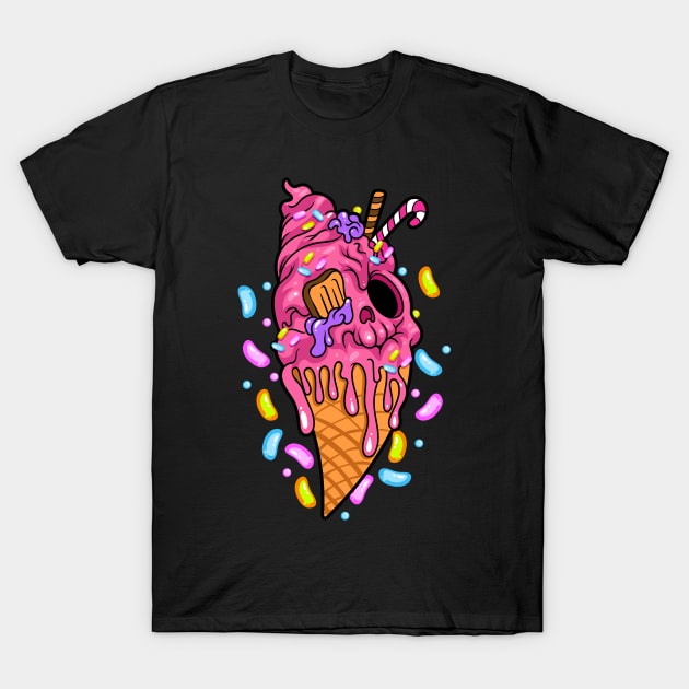 Ice Cream Cone Skull Art Design T-Shirt by E